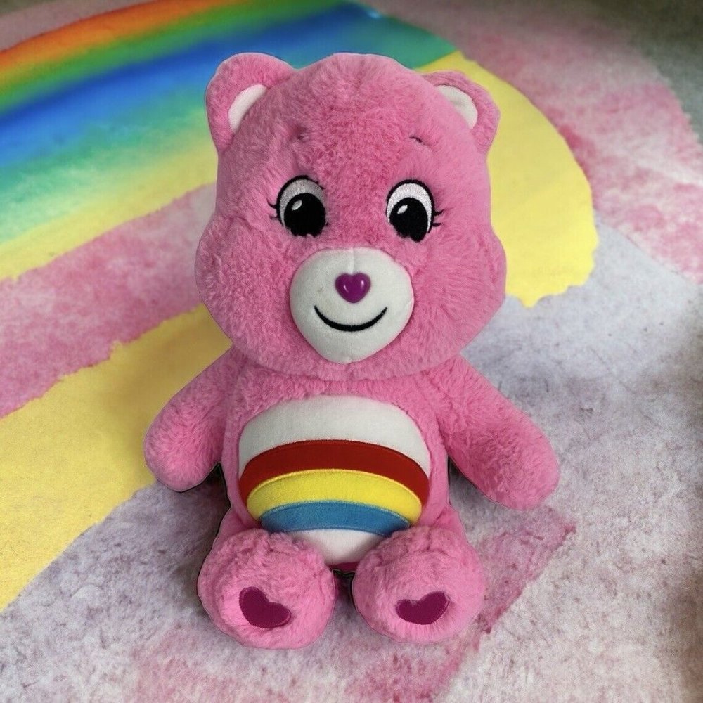 Pink Care Bears Limited Edition 14" CHEER Bear Rainbow Plush 2020